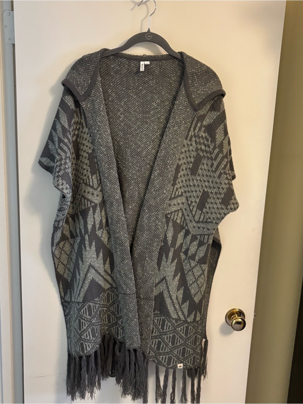 Rip Curl Gray Hooded Duster Cardigan with Fringe